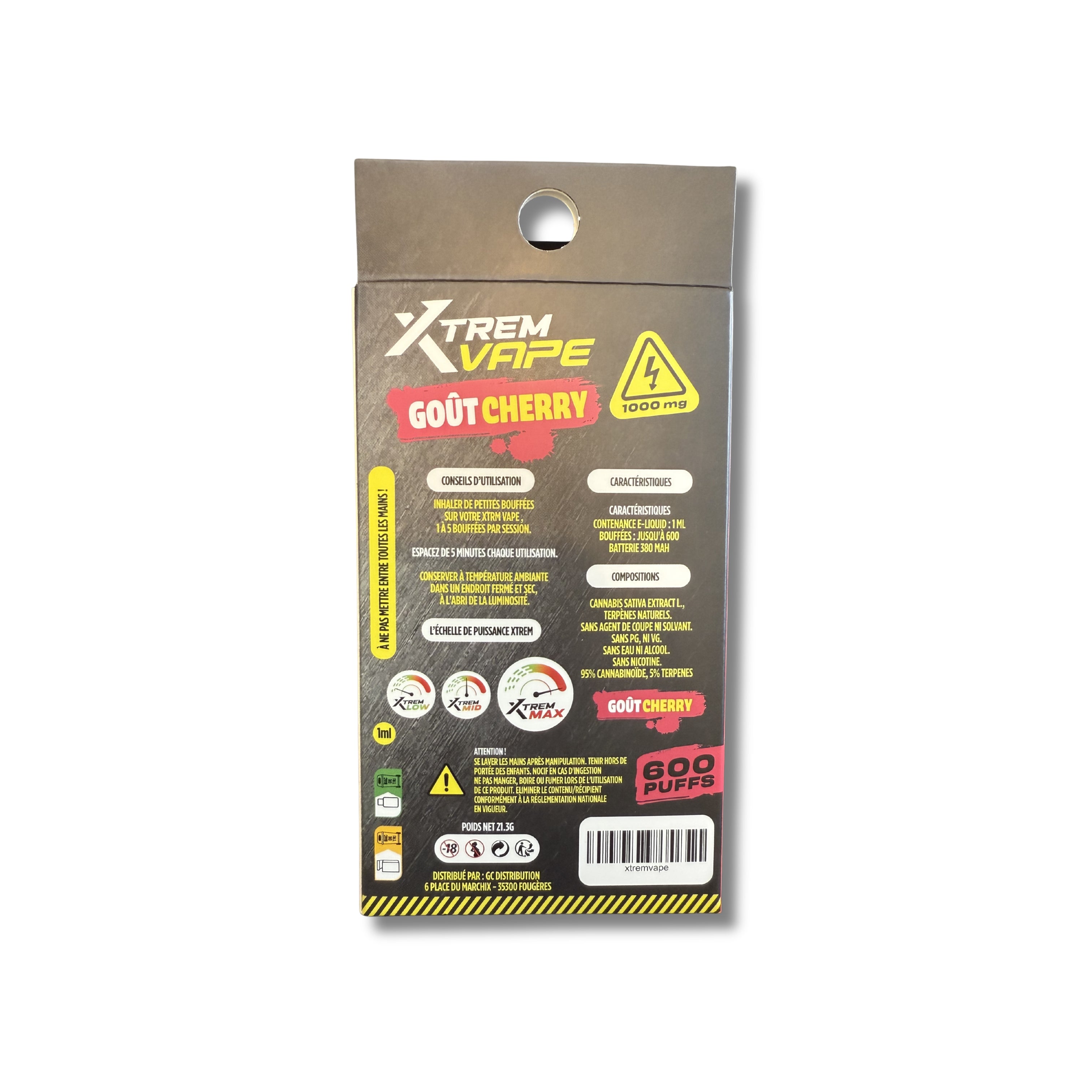 Xtrem Vape - Gout Cherry - 1000MG - 600 puffs - Sans THC (No-cannabin Cdelafrappe Xtrem Vape - Gout Cherry - 1000MG - 600 puffs - Sans THC (No-cannabin Cdelafrappe